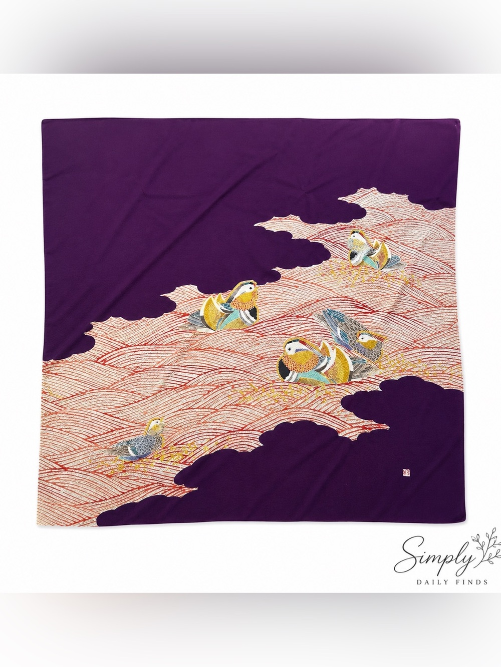 Sanbi Kyoto Vintage 100% Silk Chirimen Furoshiki Oshidori Mandarin Ducks